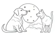 Labrador and a cat with halos above their head looking at the moon tattoo design idea