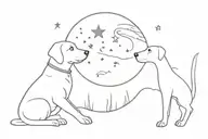 Labrador and a cat with halos above their head looking at the moon tattoo design idea
