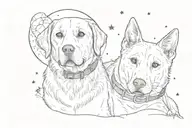 Labrador and a cat with halos above their head looking at the moon tattoo design idea