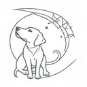 Labrador and a cat with halos above their head looking at the moon tattoo design idea