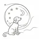 Labrador and a cat with halos above their head looking at the moon tattoo design idea