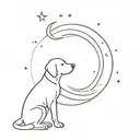 Labrador and a cat with halos above their head looking at the moon tattoo design idea