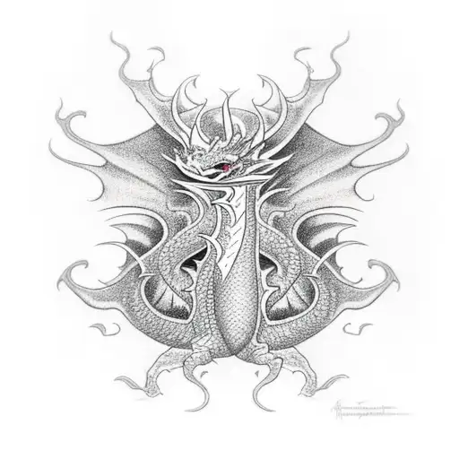 dragon with fire aura tattoo design idea