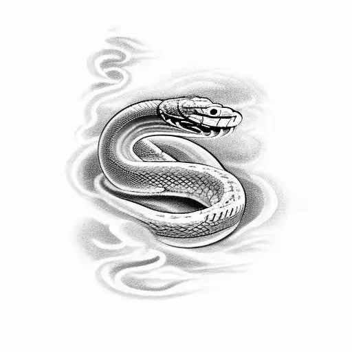 snake with clouds water and fire in the background  tattoo design idea