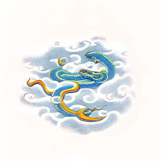 snake with clouds water and fire in the background  tattoo design idea