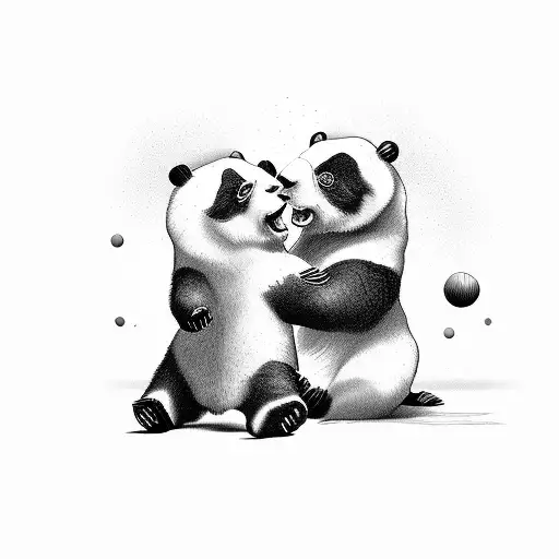 Two pandas wrestling eachother tattoo design idea