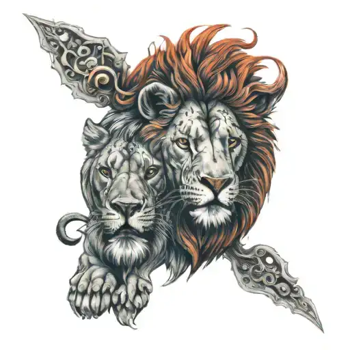 Lion and Devil  tattoo design idea