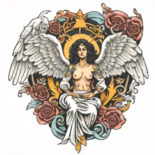 heaven gate opening, angel wings spread tattoo design idea