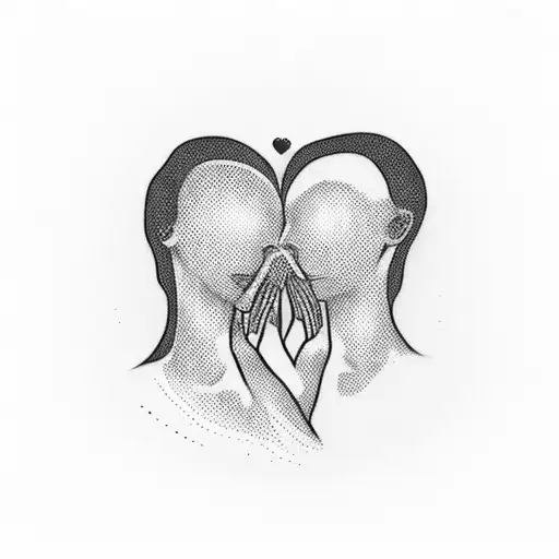 A black and red silhouette of two women holding hands, representing lesbian pride and love tattoo design idea