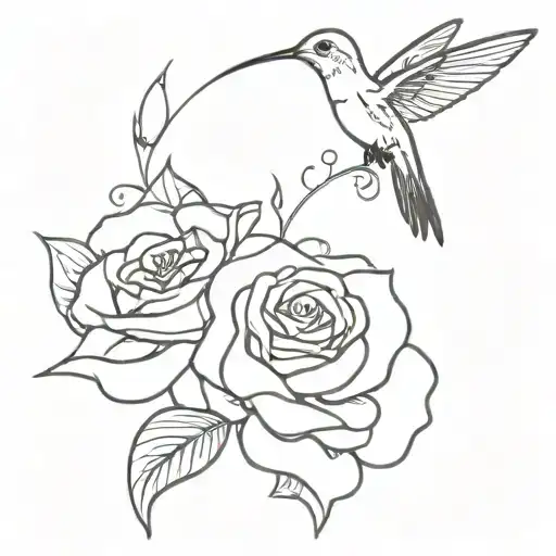 hummingbird with rose tattoo design idea