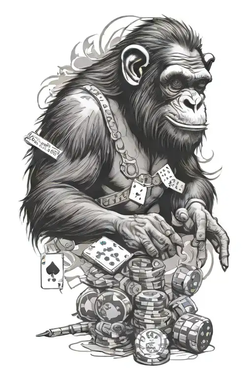 A gambling-themed tattoo featuring chimpanzees tattoo design idea
