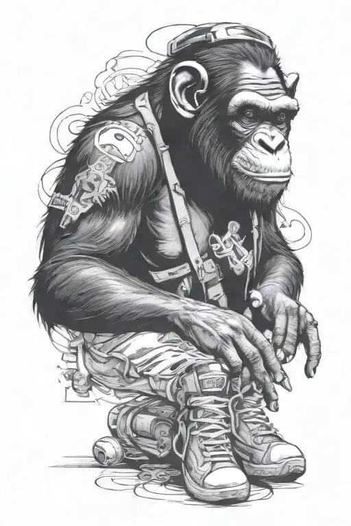 A hustling-themed tattoo featuring chimpanzees wearing street wear  tattoo design idea