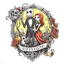 jack skellington and sally on the graveyard hill tattoo design idea