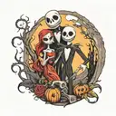 jack skellington and sally on the graveyard hill tattoo design idea