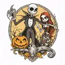 jack skellington and sally on the graveyard hill tattoo design idea