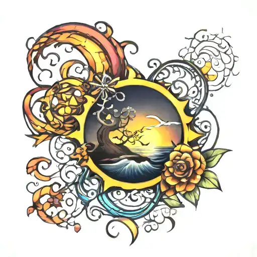 tangled sun setting tattoo design idea