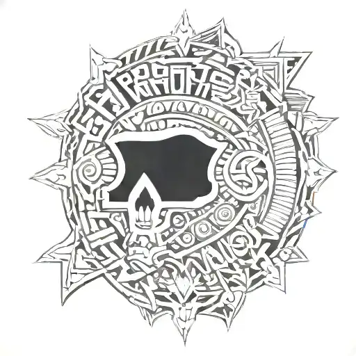 Combine the Raiders logo with traditional Aztec patterns and symbols tattoo design idea