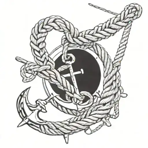 rope and anchor hanging tattoo design idea