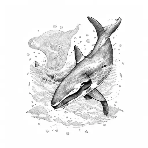 orca and blue whale tattoo design idea