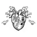 Combine a detailed anatomical heart with a barbell and a basketball to represent your passion for sports and gym workouts tattoo design idea
