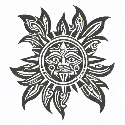 Aztec tribal design with Aztec sun  tattoo design idea