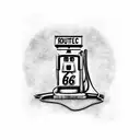 Route 66 sign with old time gas pump and a classic ford truck with a classic motorcycle tattoo design idea