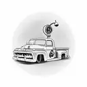 Route 66 sign with old time gas pump and a classic ford truck with a classic motorcycle tattoo design idea