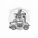 Route 66 sign with old time gas pump and a classic ford truck with a classic motorcycle tattoo design idea