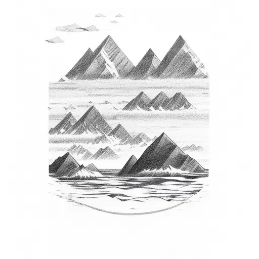 composs with mountains and ocean tattoo design idea