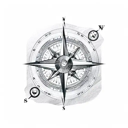 compass with mountains and ocean tattoo design idea