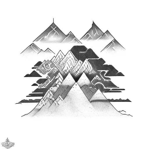 composs with mountains and ocean tattoo design idea