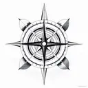 compass with mountains and ocean tattoo design idea