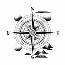 compass with mountains and ocean tattoo design idea