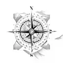 compass with mountains and ocean tattoo design idea