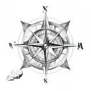 compass with mountains and ocean tattoo design idea