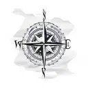 compass with mountains and ocean tattoo design idea