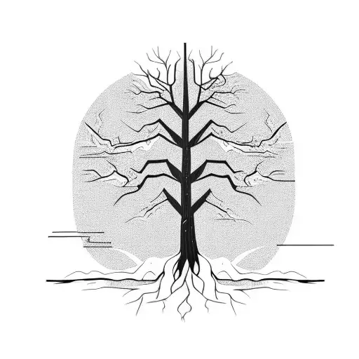 Tall Tree with roots reaching down symmetrical to length of the tree  tattoo design idea