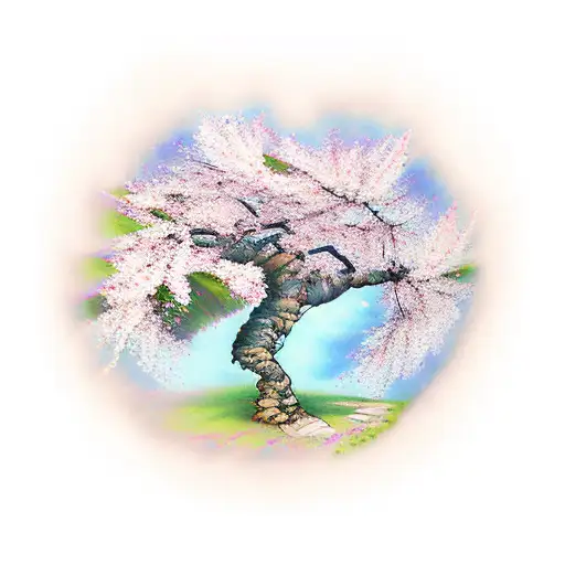 cherry blossom on rib and arm tattoo design idea