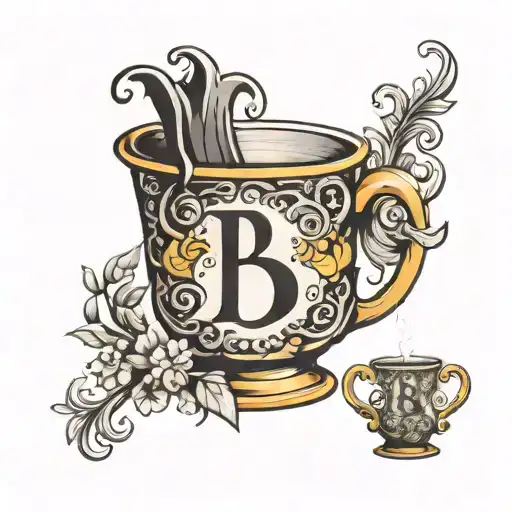 coffee mug with the letter B tattoo design idea
