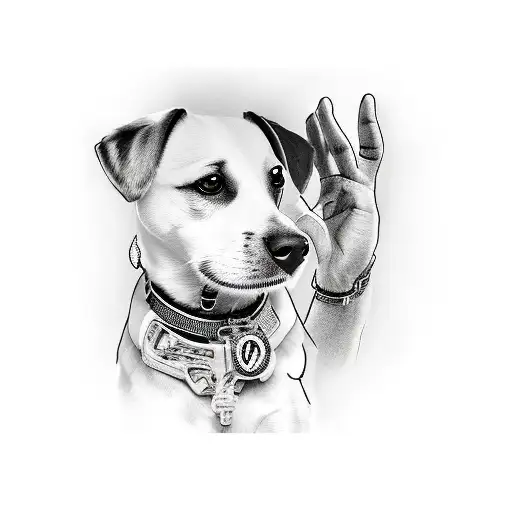Dog Jack Russell named Harvi giving paw to mans hand  tattoo design idea