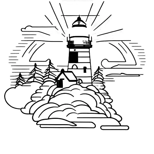 One-line - minimal lighthouse (single needle). instead of the top of the light house there is a candle (memorial)  tattoo design idea