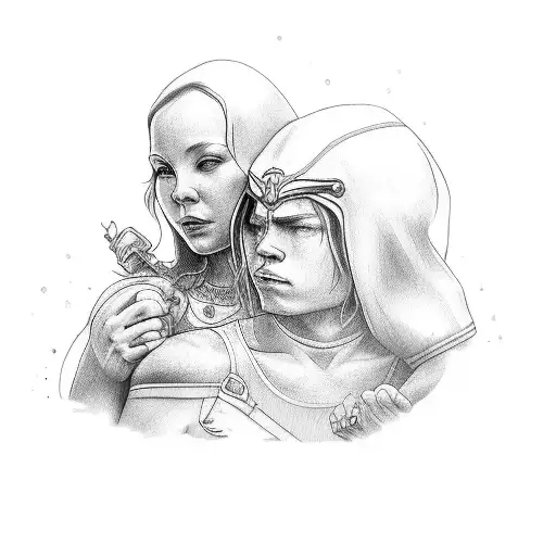 warrior mom carrying son tattoo design idea