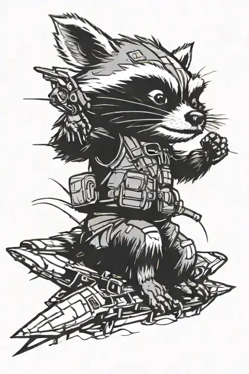 rocket raccoon riding tattoo design idea