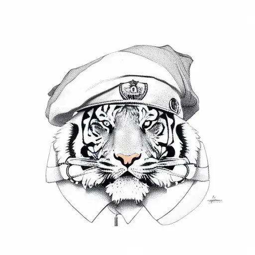 tiger in french beret  tattoo design idea
