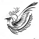 mockingbird flowers waves  tattoo design idea