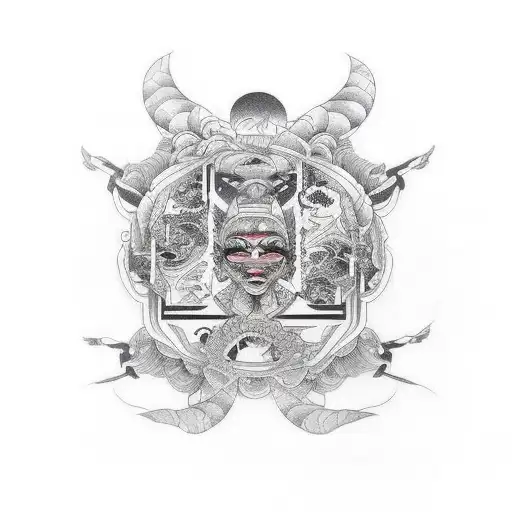 Gemini, two faces, fine line tattoo design idea