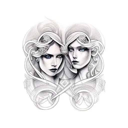 Gemini, two faces, fine line tattoo design idea