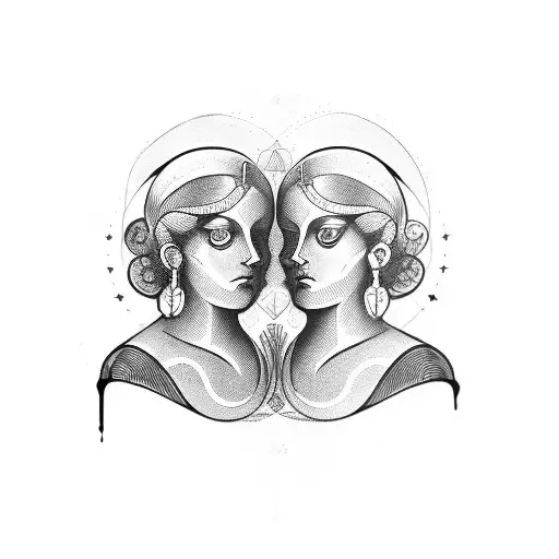 Gemini, two faces, fine line tattoo design idea