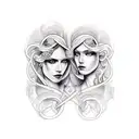 Gemini, two faces, fine line tattoo design idea