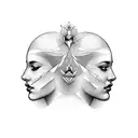 Gemini, two faces, fine line tattoo design idea